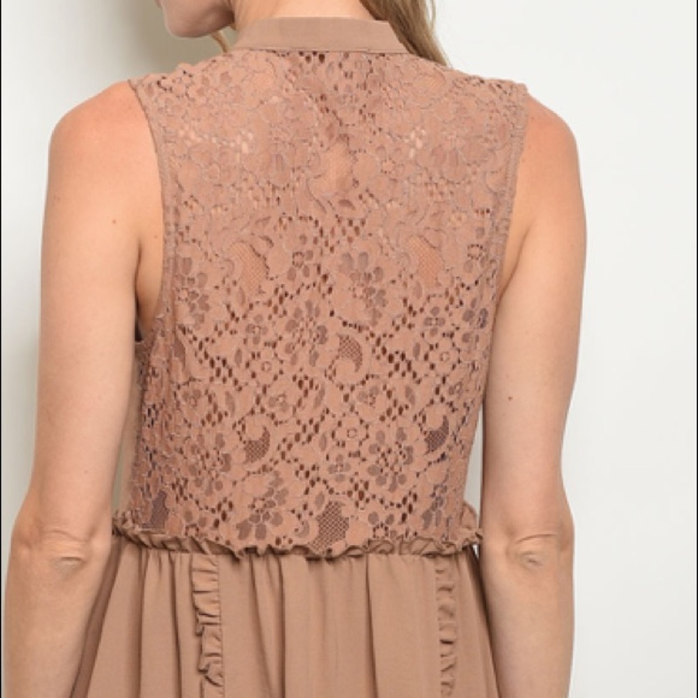 ☀️MOCHA LACE RUFFLED TRIM DRESS - Picture 3 of 8
